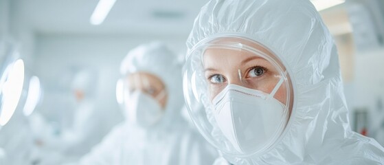 Aufkleber - Team of Engineers in Sterile Laboratory Suits Working on Technological Innovations