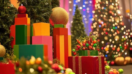 Poster - A festive holiday scene with blocks used in decorative displays, Blocks arranged in festive holiday themes, Seasonal decor style