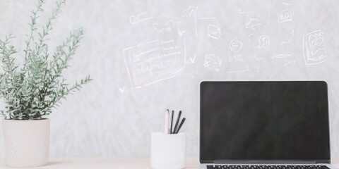 Poster - Virtual Classroom Interface on Laptop - Modern E-Learning Tools and Remote Education Technology