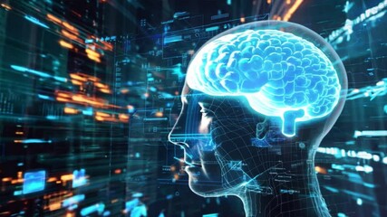 Poster - Futuristic Digital Representation of Human Brain Exploring Neural Circuits, Artificial Intelligence, and Data Flow in Technology Driven Environments