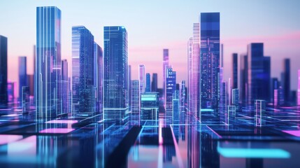 Poster - A futuristic block-building scene with holographic building blocks in a digital playground, Digital playground style, photo of
