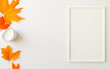 Poster - Minimalist Autumn Studio Setup with AI-Enhanced Decor Design Featuring Autumn Leaves and Clean Aesthetics