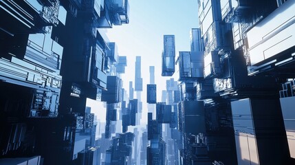 Poster - A futuristic block-building scene with modular robotic blocks, Blocks arranged in a high-tech laboratory setting, Scientific innovation style