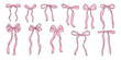 © MariiaMart - A row of pink bows are shown in various positions. The bows are all different sizes and are arranged in a line. Concept of elegance and femininity