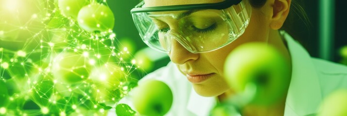 Aufkleber - Focused Female Scientist Analyzing Apple Biodiversity in Modern Lab