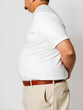© Tark - Obese man with white shirt and belt viewed from the side. Generative AI