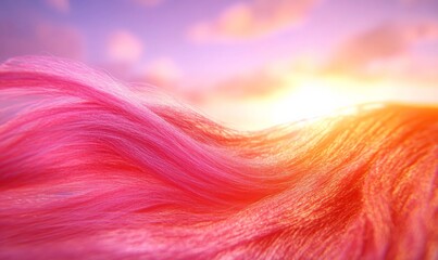 Aufkleber - Vivid Cherry Red Hair Flow at Sunset - A Modern Hair Trend in Soft Focus