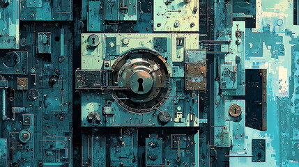Leinwandbilder - Exploring the intricacies of an abstract lock mechanism in a digital environment a visual representation of security and structure