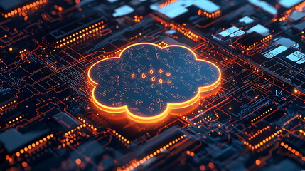 Poster - Innovative cloud computing symbol illuminated on a digital circuit board showcasing the future of technology and connectivity