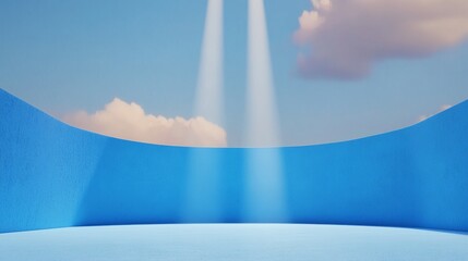 Poster - Tranquil Blue Surface with Sunlit Beams in Minimalistic Desert-Like Setting