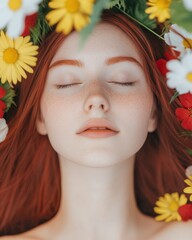 Poster - Harmony in Nature Red-Haired Woman Among Vibrant Blooms