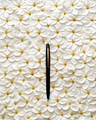 Canvas Print - Minimalist Pen and Lily Petals Composition Reflecting Purity and Elegance