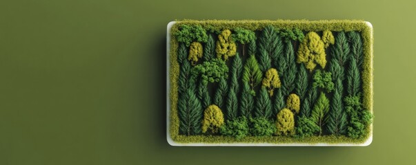 Poster - Creative Minimalist Laptop Icon Made of Trees on Solid Green Background