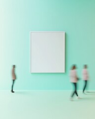 Aufkleber - Minimalist Mockup with Light Green Background, Empty Poster Frame, and Motion Blur in Modern Retail Setting