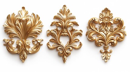 Poster - 3d Golden baroque ornament set isolated white Background
