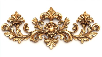 Poster - 3d Golden baroque ornament single set isolated white Background