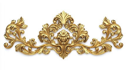 Fototapete - 3d Golden baroque ornament single set isolated white Background