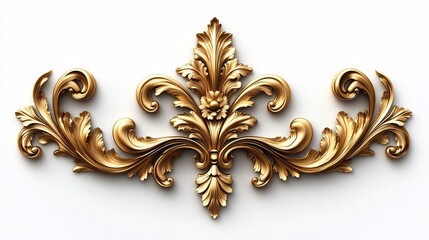 Fototapete - 3d Golden baroque ornament single set isolated white Background