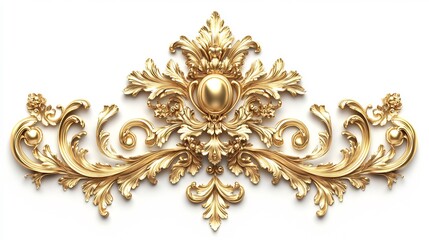 Poster - 3d Golden baroque ornament single set isolated white Background