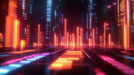 Poster - Futuristic Cityscape with Neon Lights and Vibrant Colors
