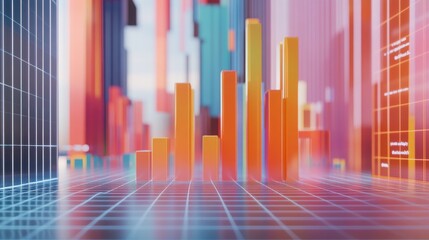 Poster - Colorful 3D Bar Graph in Digital Landscape