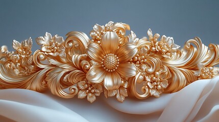Poster - Baroquestyle gold heirloom with intricate goldwork resting on a simple modern background blending historical design with a minimalist presentation