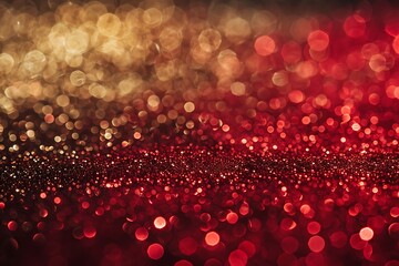 Abstract golden and red glitter sparkle background with bokeh lights