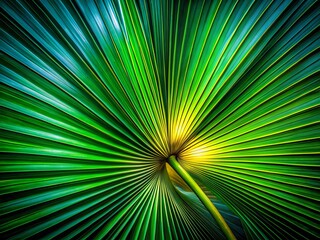 Canvas Print - Closeup Palm Frond Texture with Intricate Patterns and Vibrant Green Hues for Surreal Nature Photography