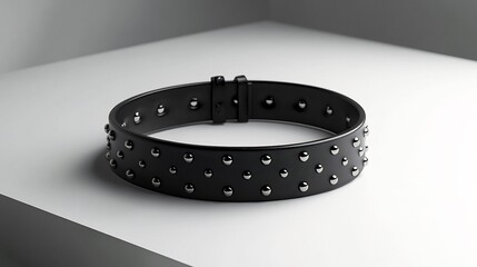 Poster - Bold wide leather choker with metal studs placed on a minimalistic background highlighting its edgy and contemporary look