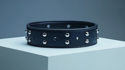 Poster - Bold wide leather choker with metal studs placed on a minimalistic background highlighting its edgy and contemporary look