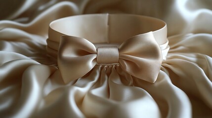 Poster - Classic satin choker with a bow tie detail isolated on a soft minimalistic background showcasing its elegant and playful style