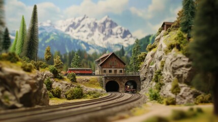 Aufkleber - A meticulously arranged model railway and miniature scenery diorama, Trains and detailed landscapes in miniature scale, Railway modeling style