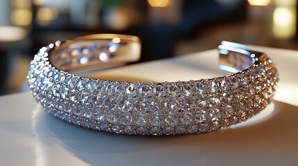 Poster - Crystalencrusted choker with a sleek modern design resting on a minimalistic surface showcasing its dazzling and refined appearance