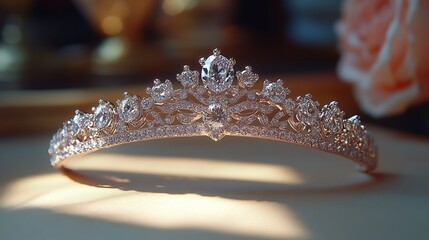 Poster - Delicate diamond tiara with a modern design isolated on a minimalistic background emphasizing its exquisite and refined craftsmanship