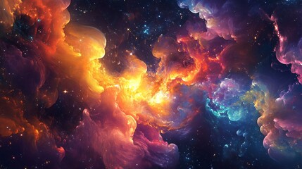Wall Mural - A nebula in the cosmic sky, with swirls of red, orange, and purple.