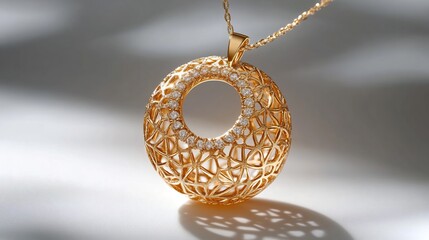 Poster - Delicate gold pendant with intricate detailing displayed on a sleek minimalistic white background highlighting the elegance of fine jewelry craftsmanship