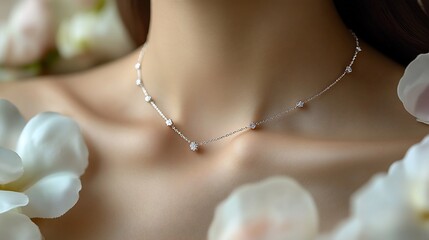 Poster - Delicate silver choker with tiny diamond accents resting on a soft neutral background showcasing its subtle elegance and fine craftsmanship