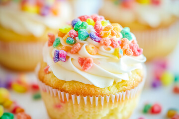 Cupcake topped with vibrant sugar sprinkles