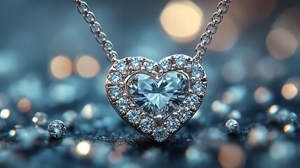 Poster - Diamondencrusted pendant shaped like a heart isolated on a soft minimalistic background sparkling with brilliance against the simplicity of the scene