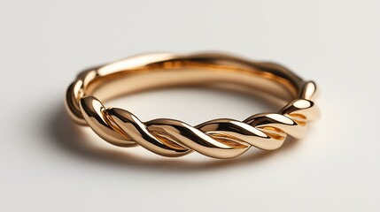 Poster - Gold toe ring with a twisted band design isolated on a plain minimalistic background emphasizing its unique and stylish form