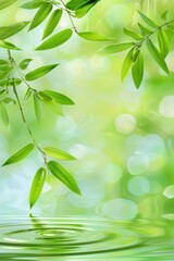 Wall Mural - Green leaves and a ripple in the water. AI.