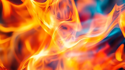 An abstract capture of flames with soft focus, showcasing vibrant colors and fluid movement, creating an artistic and dynamic background for a captivating poster, space for text