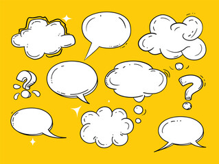 Poster - Various speech and thought bubbles with a whimsical design on a vibrant yellow background.