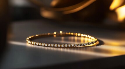 Poster - Minimalist gold bracelet with subtle diamond accents placed on a sleek modern surface under soft light showcasing fine craftsmanship and understated elegance