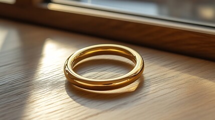Poster - Minimalist gold brooch with a sleek circular design resting on a modern minimalistic surface highlighting its simple yet elegant form