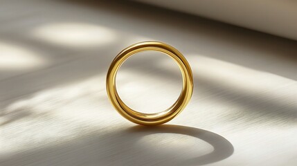 Poster - Minimalist gold brooch with a sleek circular design resting on a modern minimalistic surface highlighting its simple yet elegant form