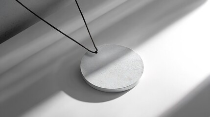 Poster - Minimalist pendant featuring a geometric design centered on a plain monochrome background showcasing modern elegance and subtle sophistication