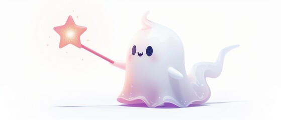 A playful ghost with a wand capturing the magic of imagination and whimsy in a cute character design