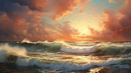 Wall Mural - the last light of the day illuminating the sea and sky in warm hues