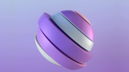 Fototapete - Animation of three-dimensional sphere composed of smoothly moving multicolored layers. The bright neon colors of the sphere contrast with the minimalist purple and blue background. 3d rendering 4K